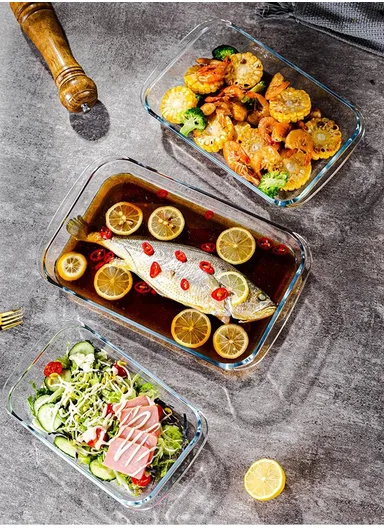 1L Multifunctional Transparent Rectangular Borosilicate Glass Tray for Baking &amp; Serving (W26 x D15 x H4.5)cm