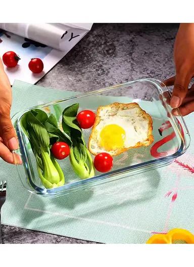 1L Multifunctional Transparent Rectangular Borosilicate Glass Tray for Baking &amp; Serving (W26 x D15 x H4.5)cm