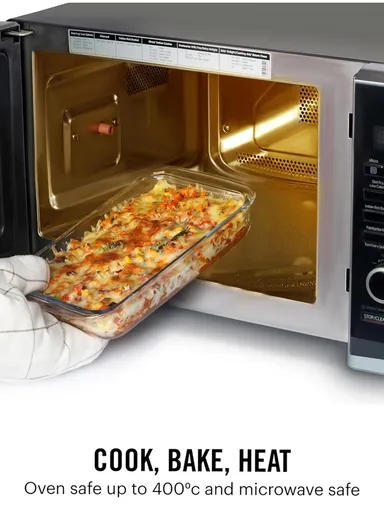 1L Multifunctional Transparent Rectangular Borosilicate Glass Tray for Baking &amp; Serving (W26 x D15 x H4.5)cm