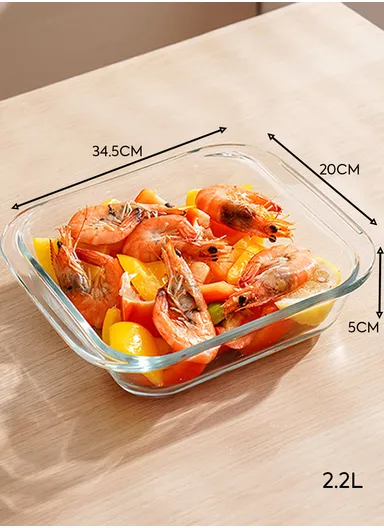 2.2L Square Borosilicate Glass Baking Dish Oven-Safe Tray (L34.5 x W20 x H5)cm