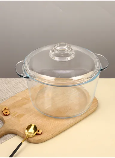 2.5L Durable &amp; Heat Resistant Glass Pot with Lid Compatible with Oven &amp; Microwave SJB-2500ml-BHP (D19 x H11.5)cm - Transparent / Type B