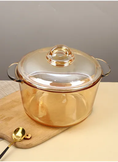 2.5L Durable &amp; Heat Resistant Glass Pot with Lid Compatible with Oven &amp; Microwave SJB-2500ml-BHP (D19 x H11.5)cm - Amber / Type B