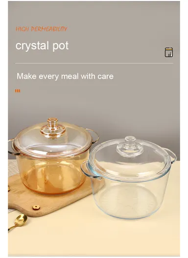 2.5L Durable &amp; Heat Resistant Glass Pot with Lid Compatible with Oven &amp; Microwave SJB-2500ml-BHP (D19 x H11.5)cm - Amber / Type B