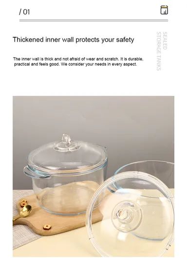 2.5L Durable &amp; Heat Resistant Glass Pot with Lid Compatible with Oven &amp; Microwave SJB-2500ml-BHP (D19 x H11.5)cm - Amber / Type B