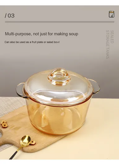 2.5L Durable &amp; Heat Resistant Glass Pot with Lid Compatible with Oven &amp; Microwave SJB-2500ml-BHP (D19 x H11.5)cm - Amber / Type B