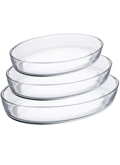 4/3L/1.6L 3 Pcs Oval Borosilicate Glass Baking Dish Oven-Safe Tray KPT-05