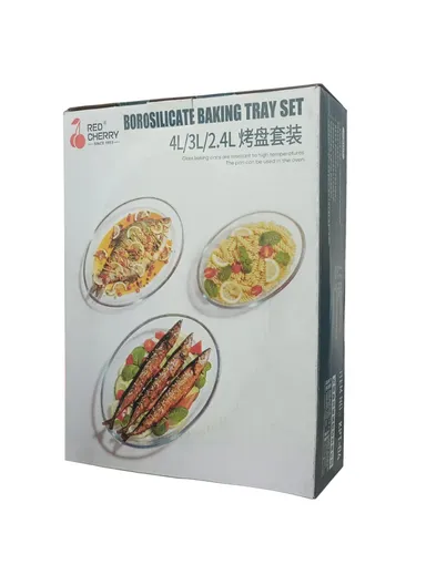 4/3L/1.6L 3 Pcs Oval Borosilicate Glass Baking Dish Oven-Safe Tray KPT-05