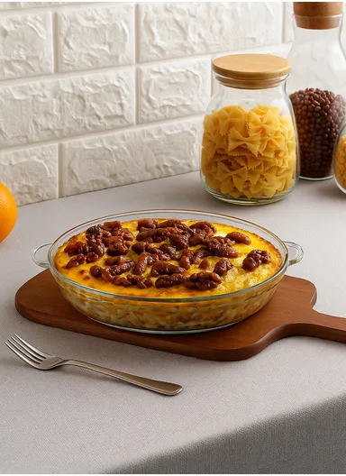 9-inch Round Borosilicate glass Baking Dish Pan, Oven-Safe Tray (D25.5 x H4)cm