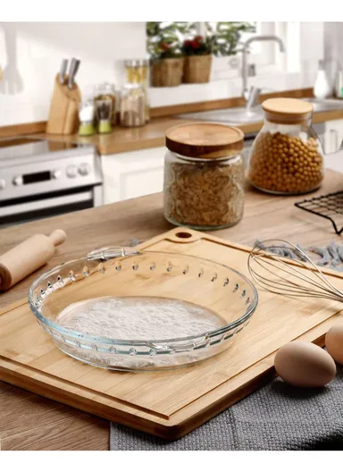 9-inch Round Borosilicate glass Baking Dish Pan, Oven-Safe Tray (D25.5 x H4)cm