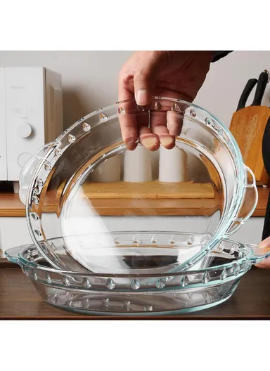 9-inch Round Borosilicate glass Baking Dish Pan, Oven-Safe Tray (D25.5 x H4)cm