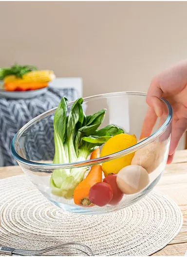 1L Large Capacity Borosilicate Clear Dishwasher Safe Kitchen Mixing Round Glass Bowls GPSLW-170