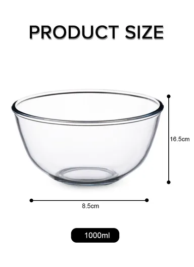1L Large Capacity Borosilicate Clear Dishwasher Safe Kitchen Mixing Round Glass Bowls GPSLW-170