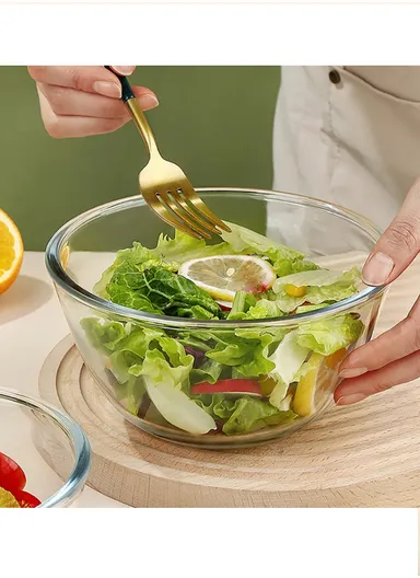 1L Large Capacity Borosilicate Clear Dishwasher Safe Kitchen Mixing Round Glass Bowls GPSLW-170