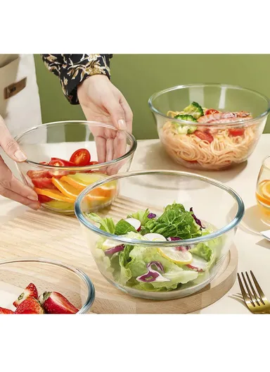 1L Large Capacity Borosilicate Clear Dishwasher Safe Kitchen Mixing Round Glass Bowls GPSLW-170