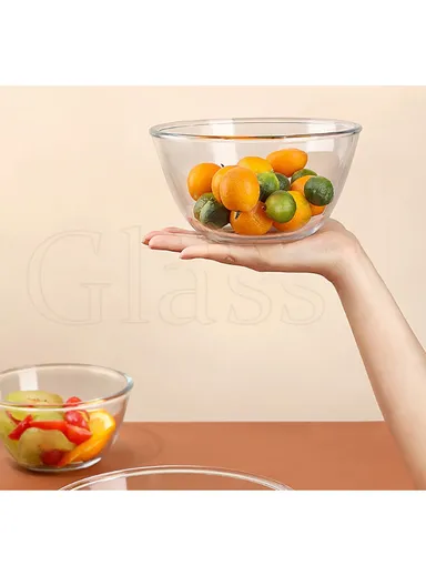 1L Large Capacity Borosilicate Clear Dishwasher Safe Kitchen Mixing Round Glass Bowls GPSLW-170