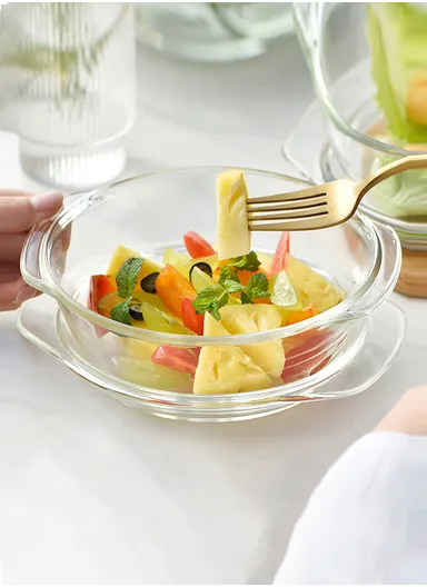 0.7L Borosilicate Clear Kitchen Serveware &amp; Oven-Safe Glass Bowls with Glass Lid 