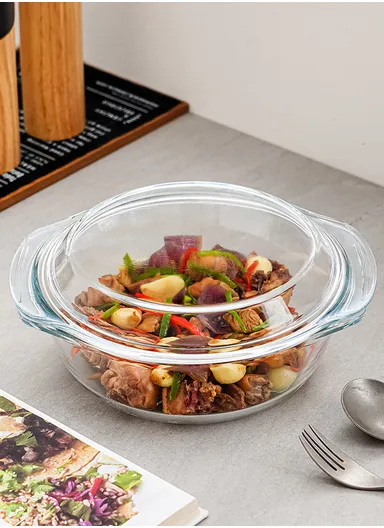 0.7L Borosilicate Clear Kitchen Serveware &amp; Oven-Safe Glass Bowls with Glass Lid 
