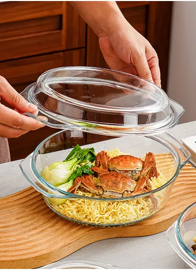 0.7L Borosilicate Clear Kitchen Serveware &amp; Oven-Safe Glass Bowls with Glass Lid 