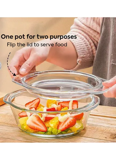0.7L Borosilicate Clear Kitchen Serveware &amp; Oven-Safe Glass Bowls with Glass Lid 