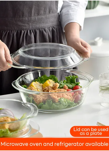 0.7L Borosilicate Clear Kitchen Serveware &amp; Oven-Safe Glass Bowls with Glass Lid 