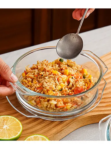 0.7L Borosilicate Clear Kitchen Serveware &amp; Oven-Safe Glass Bowls with Glass Lid 