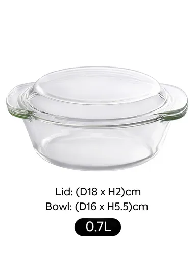 0.7L Borosilicate Clear Kitchen Serveware &amp; Oven-Safe Glass Bowls with Glass Lid 