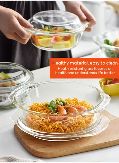 0.7L Borosilicate Clear Kitchen Serveware &amp; Oven-Safe Glass Bowls with Glass Lid 