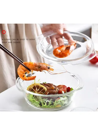 0.7L Borosilicate Clear Kitchen Serveware &amp; Oven-Safe Glass Bowls with Glass Lid 