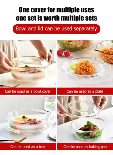 0.7L Borosilicate Clear Kitchen Serveware &amp; Oven-Safe Glass Bowls with Glass Lid 