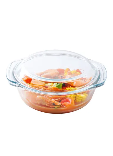 0.7L Borosilicate Clear Kitchen Serveware &amp; Oven-Safe Glass Bowls with Glass Lid 
