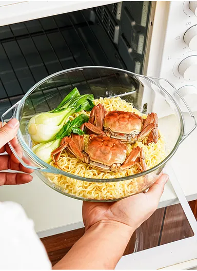 0.7L Borosilicate Clear Kitchen Serveware &amp; Oven-Safe Glass Bowls with Glass Lid 