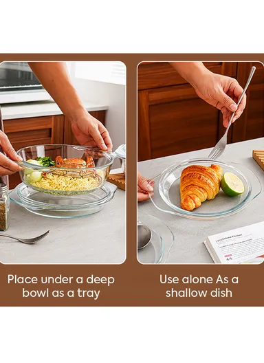 0.7L Borosilicate Clear Kitchen Serveware &amp; Oven-Safe Glass Bowls with Glass Lid 