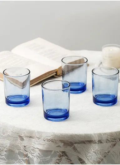 225ml 6-Pcs Round Rim Hot &amp; Cold Beverags Glass Cup Sets 70085-R - Transparent Blue