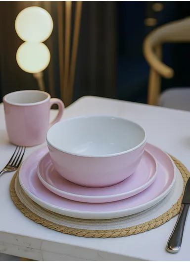 16 Pcs/Set Chip Resistant &amp; Scratch Resistant Ultra Chic Dinnerware Service for 4, Microwave &amp; Dishwasher Safe, Durable Everyday Dining Set - Pink