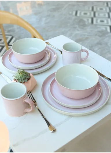 16 Pcs/Set Chip Resistant &amp; Scratch Resistant Ultra Chic Dinnerware Service for 4, Microwave &amp; Dishwasher Safe, Durable Everyday Dining Set - Pink