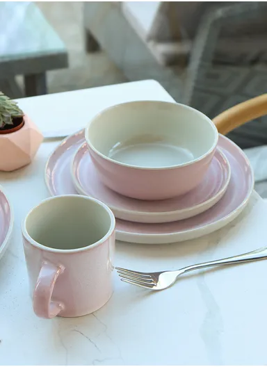 16 Pcs/Set Chip Resistant &amp; Scratch Resistant Ultra Chic Dinnerware Service for 4, Microwave &amp; Dishwasher Safe, Durable Everyday Dining Set - Pink