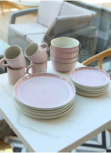 16 Pcs/Set Chip Resistant &amp; Scratch Resistant Ultra Chic Dinnerware Service for 4, Microwave &amp; Dishwasher Safe, Durable Everyday Dining Set - Pink