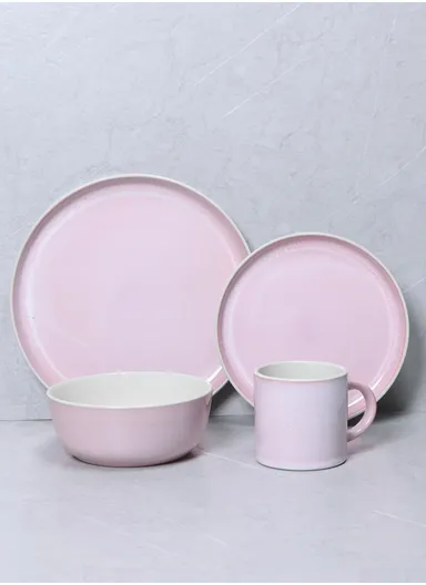 16 Pcs/Set Chip Resistant &amp; Scratch Resistant Ultra Chic Dinnerware Service for 4, Microwave &amp; Dishwasher Safe, Durable Everyday Dining Set - Pink
