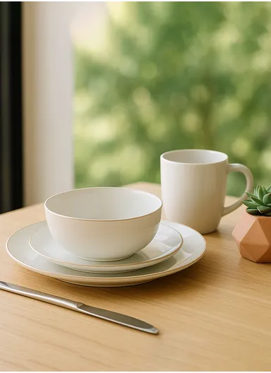 16 Pcs/Set Reactive Glaze Dishes Set, Chip Resistant &amp; Scratch Resistant Ultra Chic Matte Stoneware Dinnerware Service for 4, Microwave &amp; Dishwasher Safe, Durable Everyday Dining Set - White &amp; Gold