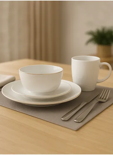 16 Pcs/Set Reactive Glaze Dishes Set, Chip Resistant &amp; Scratch Resistant Ultra Chic Matte Stoneware Dinnerware Service for 4, Microwave &amp; Dishwasher Safe, Durable Everyday Dining Set - White &amp; Gold