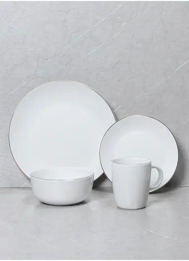 16 Pcs/Set Reactive Glaze Dishes Set, Chip Resistant &amp; Scratch Resistant Ultra Chic Matte Stoneware Dinnerware Service for 4, Microwave &amp; Dishwasher Safe, Durable Everyday Dining Set - White &amp; Gold