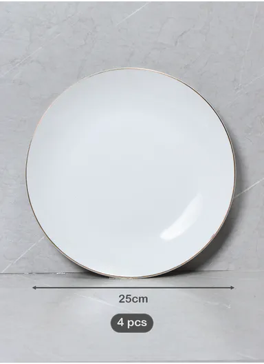 16 Pcs/Set Reactive Glaze Dishes Set, Chip Resistant &amp; Scratch Resistant Ultra Chic Matte Stoneware Dinnerware Service for 4, Microwave &amp; Dishwasher Safe, Durable Everyday Dining Set - White &amp; Gold