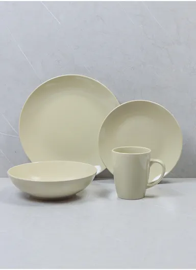 16Pcs Ceramic Dinnerware Sets for 4, Hand painted Plates &amp; Bowls Set with Rustic Terracotta Underside, Scratch Resistant Stoneware Dishes Set, Dishwasher &amp; Microwave Safe - Beige