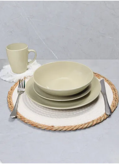 16Pcs Ceramic Dinnerware Sets for 4, Hand painted Plates &amp; Bowls Set with Rustic Terracotta Underside, Scratch Resistant Stoneware Dishes Set, Dishwasher &amp; Microwave Safe - Beige