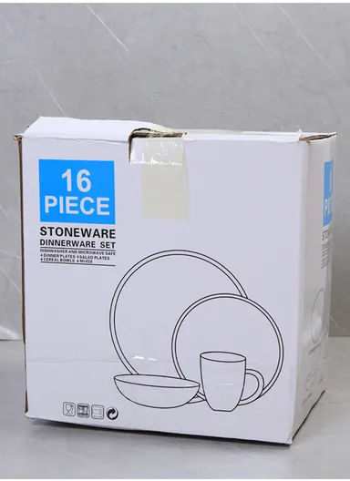 16Pcs Ceramic Dinnerware Sets for 4, Hand painted Plates &amp; Bowls Set with Rustic Terracotta Underside, Scratch Resistant Stoneware Dishes Set, Dishwasher &amp; Microwave Safe - Beige