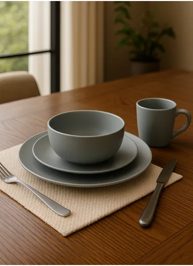 16 Pcs/Set Ultra Chic Rustic Artisanal Look Matte Stoneware Dinnerware Service for 4, Microwave &amp; Dishwasher Safe, Durable Everyday Dining Set - Grey