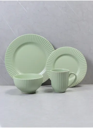 16 Pcs/Set Chip Resistant &amp; Scratch Resistant Ultra Chic Dinnerware Service for 4, Microwave &amp; Dishwasher Safe, Durable Everyday Dining Set - Green