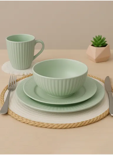 16 Pcs/Set Chip Resistant &amp; Scratch Resistant Ultra Chic Dinnerware Service for 4, Microwave &amp; Dishwasher Safe, Durable Everyday Dining Set - Green