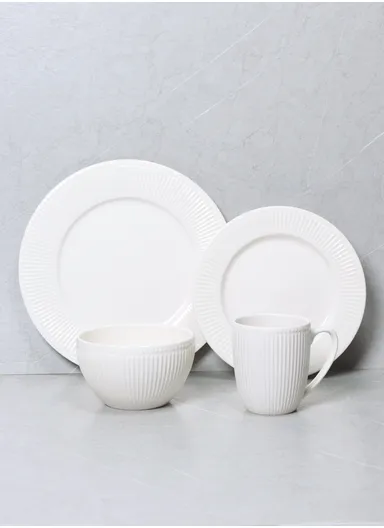 16 Pcs/Set Chip Resistant &amp; Scratch Resistant Ultra Chic Dinnerware Service for 4, Microwave &amp; Dishwasher Safe, Durable Everyday Dining Set - Off White