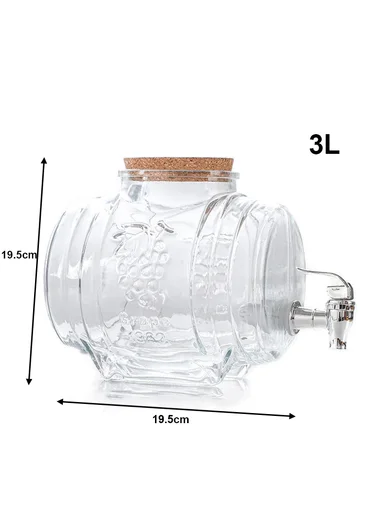 3L Glass Old Barrel Design Beverage Dispenser Jug with Wood Frame &amp; Spigot Set (W19.5 x D13 x H19.5)cm